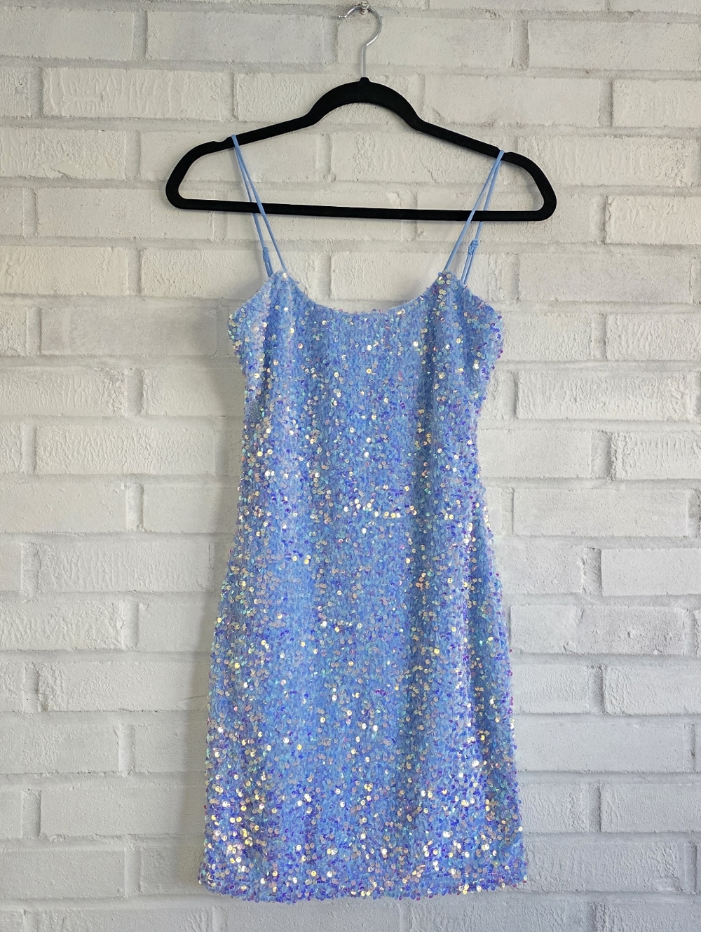 Velvi Sequined Spaghetti Adjustable Strap Dress Cornflower Blue Medium Prom HoCo